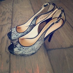 GUESS black lace flats